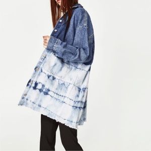 Zara Tie-Dyed Long Denim Jacket Size M-L